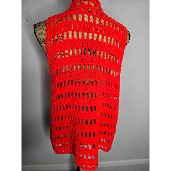 Vintage 1960s 1970s Red Crochet Knit Sweater Vest Hippie Mod - Picture 3 of 8